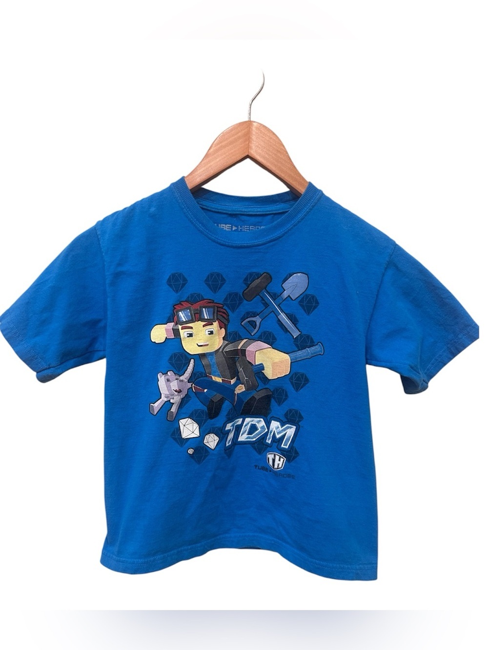 Tube Heroes TDM Graphic T-Shirt DanTDM Minecraft Gaming Blue Boys Size 8